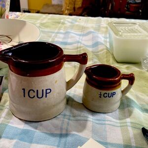 Handmade pottery liquid measuring cups-1 Cup, 1/4 cup. No markings.